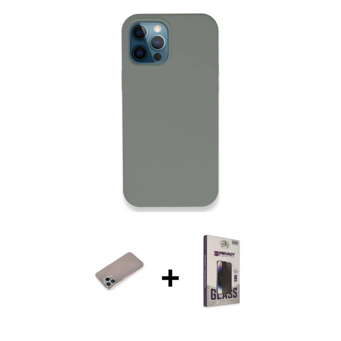 MARSİLYAN™- iPhone 12 Pro Max Kılıf Zirve Modern Özel Seri - Siyah Bilvis Hayalet Cam Ekran Koruyucu + Shine Kamera Lens Koruma Cam - SABE