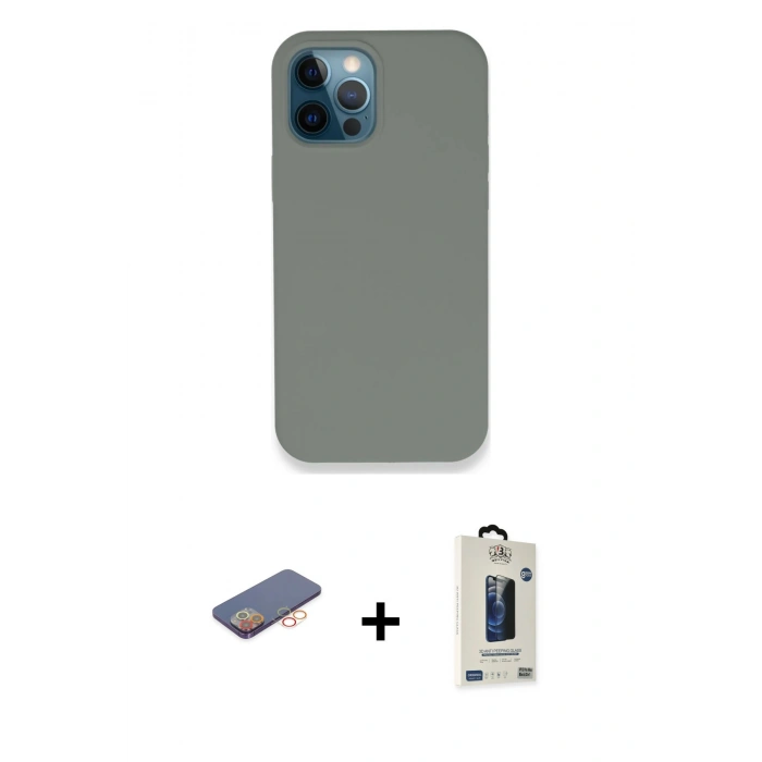 MARSİLYAN™- iPhone 12 Pro Max Kılıf Zirve Modern Özel Seri - Siyah Bilvis Hayalet Cam Ekran Koruyucu + Renkli Kamera Lens Koruma Cam - TU