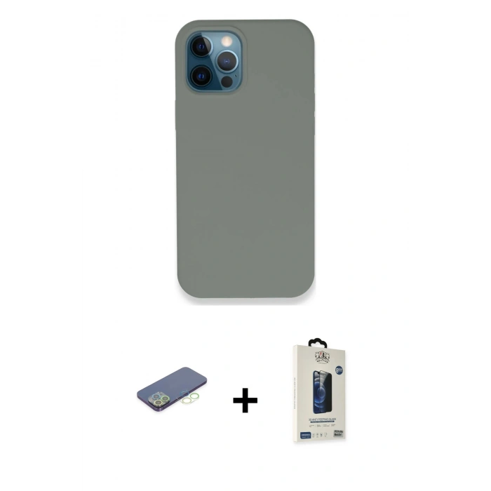 MARSİLYAN™- iPhone 12 Pro Max Kılıf Zirve Modern Özel Seri - Siyah Bilvis Hayalet Cam Ekran Koruyucu + Renkli Kamera Lens Koruma Cam - YL