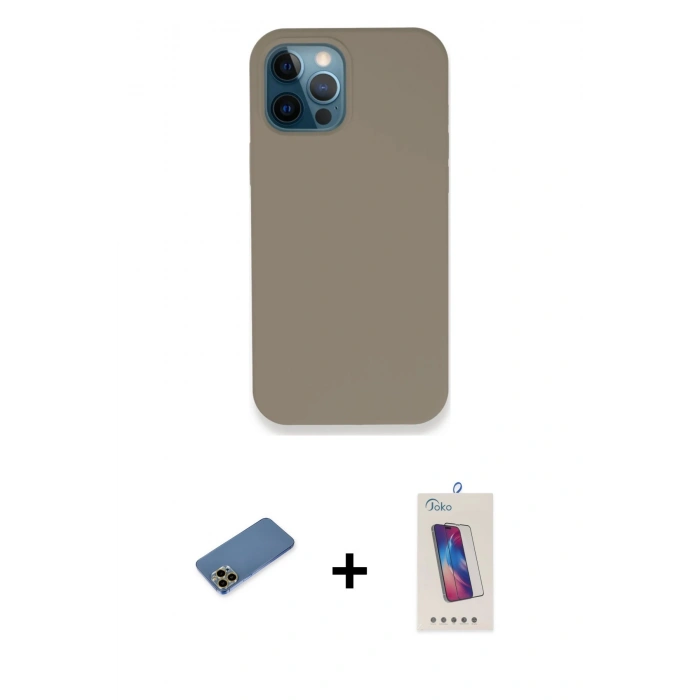 MARSİLYAN™- iPhone 12 Pro Max Kılıf Zirve Modern Özel Seri - Siyah Joko 5D Cam + Gold Shine Kamera Lens Koruma Cam