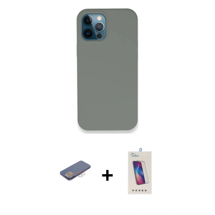 MARSİLYAN™- iPhone 12 Pro Max Kılıf Zirve Modern Özel Seri - Siyah Joko 5D Cam + Renkli Kamera Lens Koruma Cam - PE