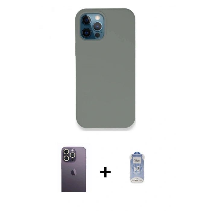 MARSİLYAN™- iPhone 12 Pro Max Kılıf Zirve Modern Özel Seri - Siyah Joko Magic 5D Cam + Neon Fosforlu Kamera Lens - BZ