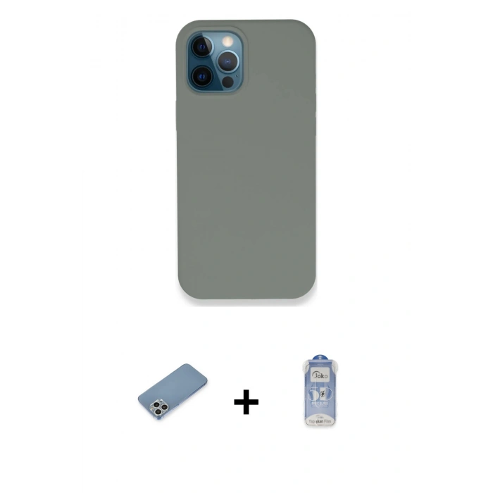 MARSİLYAN™- iPhone 12 Pro Max Kılıf Zirve Modern Özel Seri - Siyah Joko Magic 5D Cam + Gümüş Shine Kamera Lens Koruma Cam