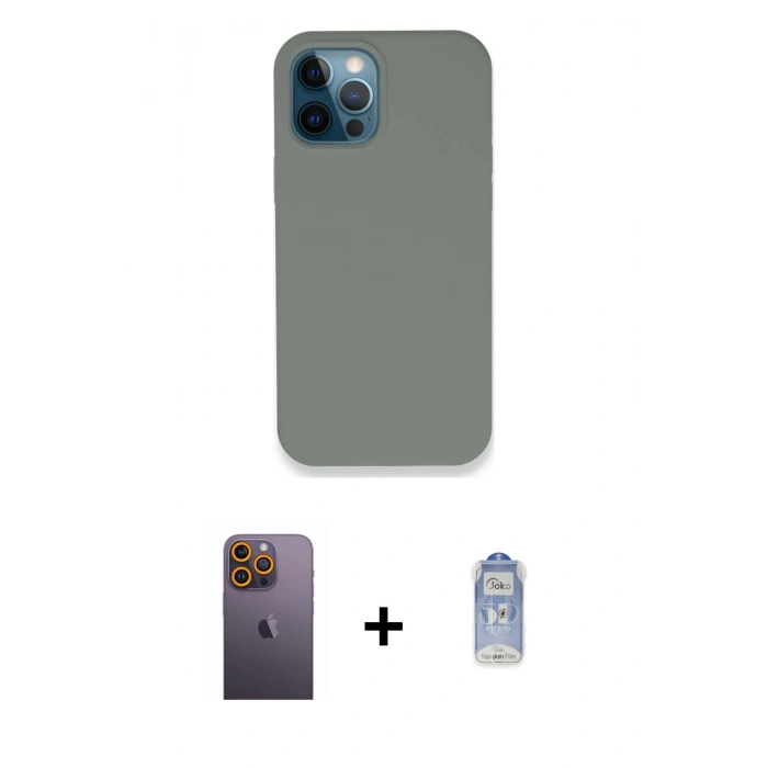 MARSİLYAN™- iPhone 12 Pro Max Kılıf Zirve Modern Özel Seri - Siyah Joko Magic 5D Cam + Neon Fosforlu Kamera Lens - SI