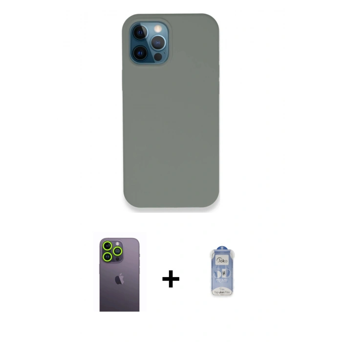 MARSİLYAN™- iPhone 12 Pro Max Kılıf Zirve Modern Özel Seri - Siyah Joko Magic 5D Cam + Yeşil Neon Fosforlu Kamera Lens