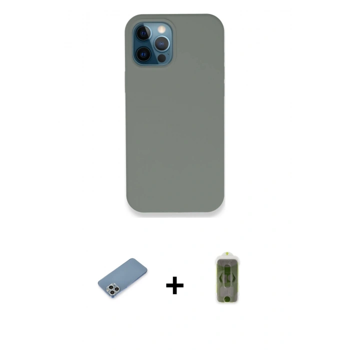 MARSİLYAN™- iPhone 12 Pro Max Kılıf Zirve Modern Özel Seri - Siyah Joko Magic 5D Hayalet Cam + Gümüş Shine Kamera Lens Koruma Cam