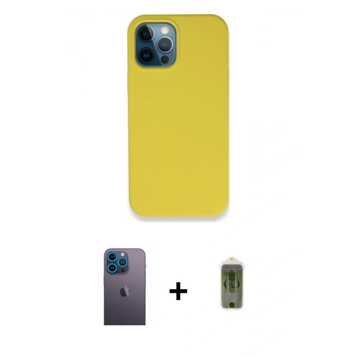 MARSİLYAN™- iPhone 12 Pro Max Kılıf Zirve Modern Özel Seri - Siyah Joko Magic 5D Hayalet Cam + Neon Fosforlu Kamera Lens - MI