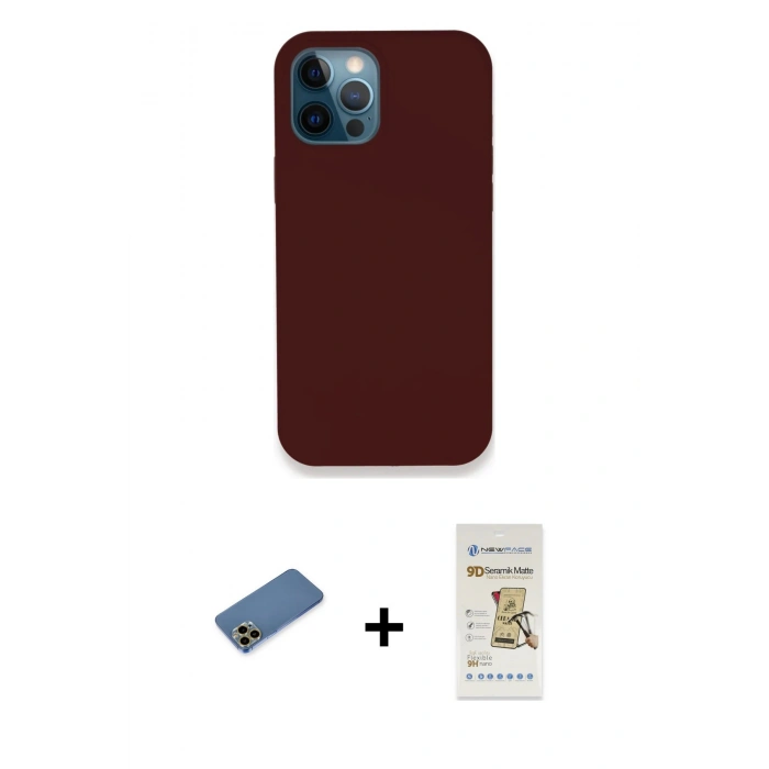 MARSİLYAN™- iPhone 12 Pro Max Kılıf Zirve Modern Özel Seri - Siyah Mat Seramik Nano Ekran Koruyucu + Shine Kamera Lens Koruma Cam - GD