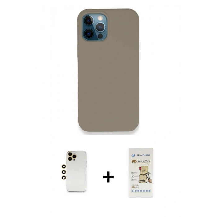 MARSİLYAN™- iPhone 12 Pro Max Kılıf Zirve Modern Özel Seri - Siyah Mat Seramik Nano Ekran Koruyucu + Shine Kamera Lens - GD