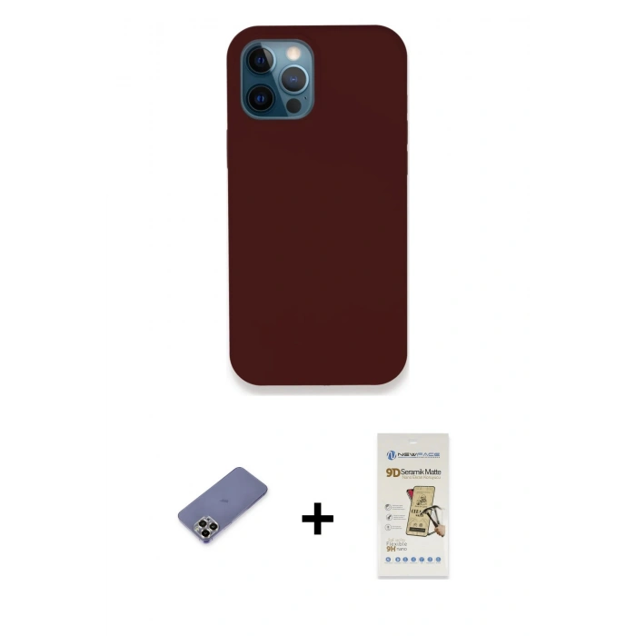 MARSİLYAN™- iPhone 12 Pro Max Kılıf Zirve Modern Özel Seri - Siyah Mat Seramik Nano Ekran Koruyucu + Metal Kamera Lens Koruma Cam - GD