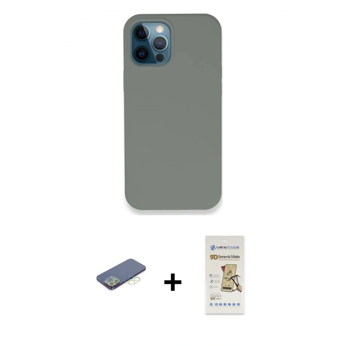 MARSİLYAN™- iPhone 12 Pro Max Kılıf Zirve Modern Özel Seri - Siyah Mat Seramik Nano Ekran Koruyucu + Renkli Kamera Lens Koruma Cam - YL