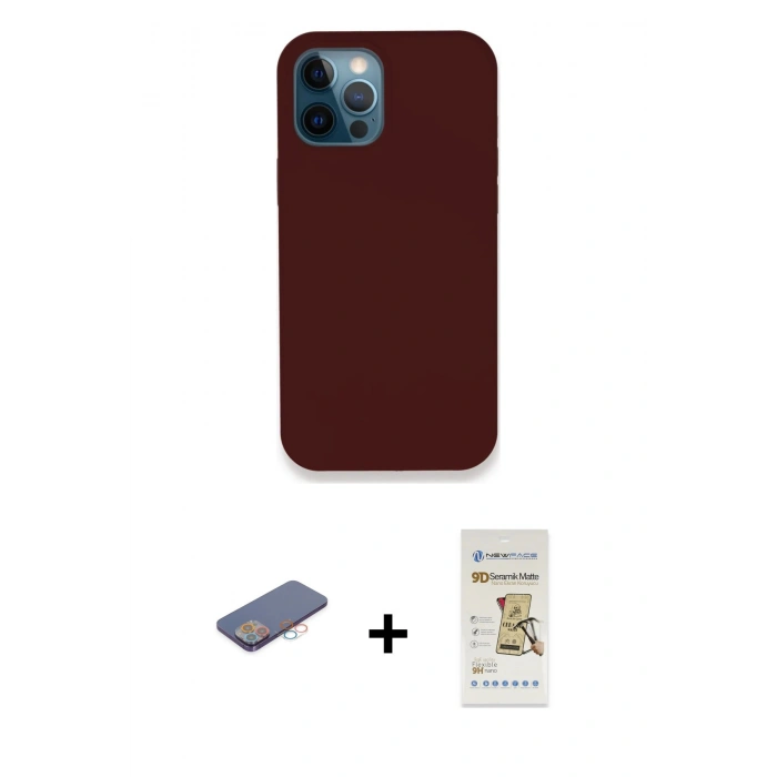 MARSİLYAN™- iPhone 12 Pro Max Kılıf Zirve Modern Özel Seri - Siyah Mat Seramik Nano Ekran Koruyucu + Renkli Kamera Lens Koruma Cam - PE