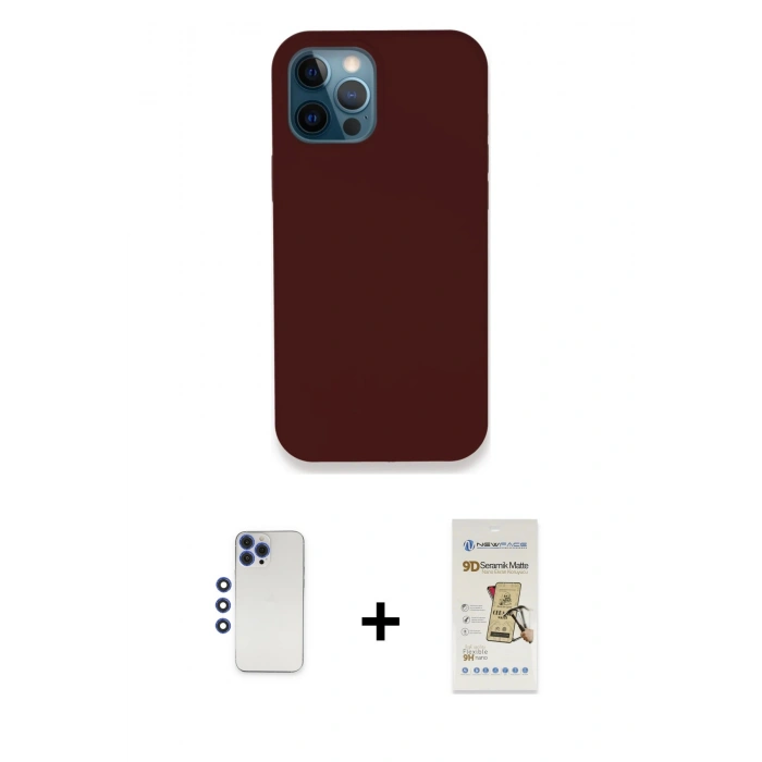MARSİLYAN™- iPhone 12 Pro Max Kılıf Zirve Modern Özel Seri - Siyah Mat Seramik Nano Ekran Koruyucu + Shine Kamera Lens - LT