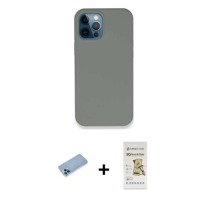 MARSİLYAN™- iPhone 12 Pro Max Kılıf Zirve Modern Özel Seri - Siyah Mat Seramik Nano Ekran Koruyucu + Shine Kamera Lens Koruma Cam - MI