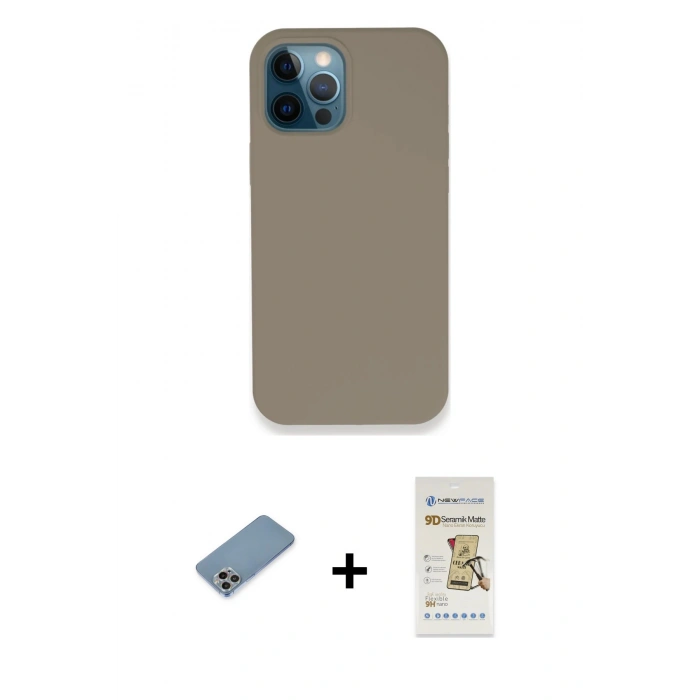 MARSİLYAN™- iPhone 12 Pro Max Kılıf Zirve Modern Özel Seri - Siyah Mat Seramik Nano Ekran Koruyucu + Shine Kamera Lens Koruma Cam - GI