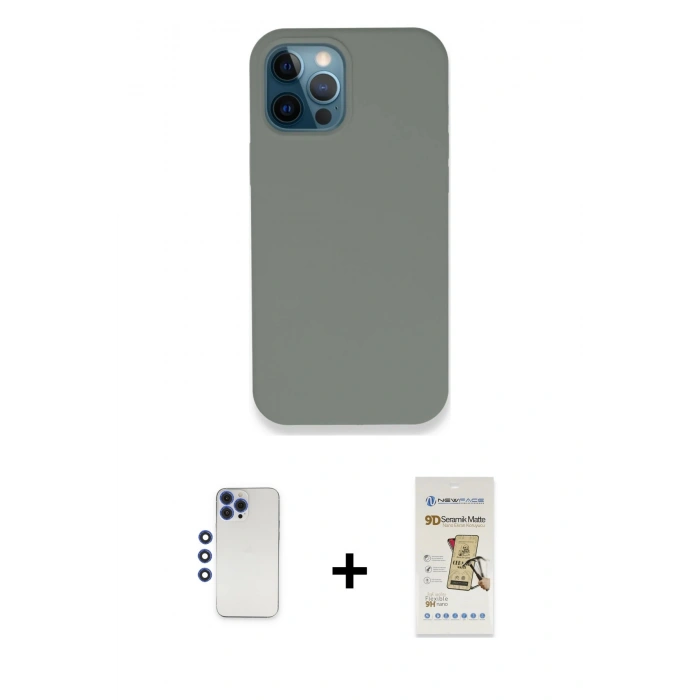 MARSİLYAN™- iPhone 12 Pro Max Kılıf Zirve Modern Özel Seri - Siyah Mat Seramik Nano Ekran Koruyucu + Shine Kamera Lens - LT