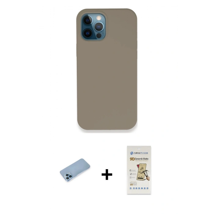MARSİLYAN™- iPhone 12 Pro Max Kılıf Zirve Modern Özel Seri - Siyah Mat Seramik Nano Ekran Koruyucu + Shine Kamera Lens Koruma Cam - MI