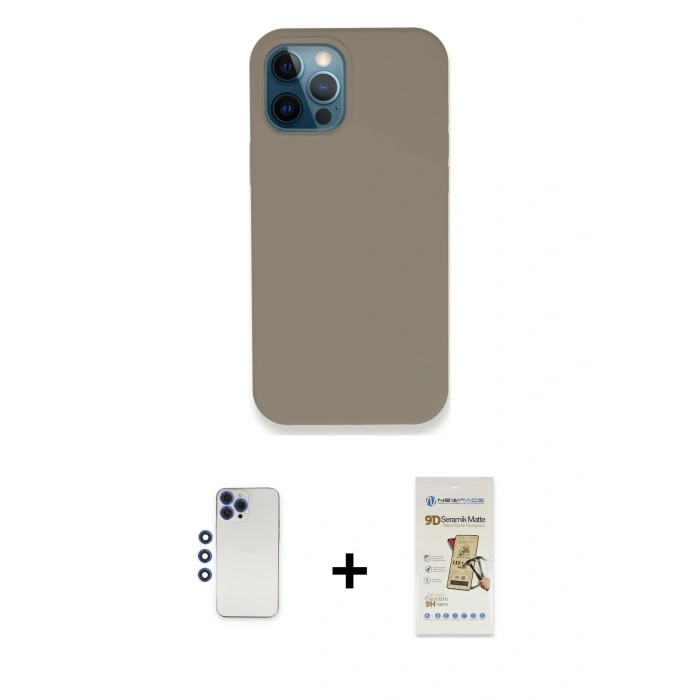 MARSİLYAN™- iPhone 12 Pro Max Kılıf Zirve Modern Özel Seri - Siyah Mat Seramik Nano Ekran Koruyucu + Shine Kamera Lens - LT