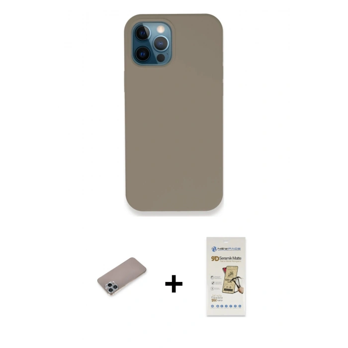 MARSİLYAN™- iPhone 12 Pro Max Kılıf Zirve Modern Özel Seri - Siyah Mat Seramik Nano Ekran Koruyucu + Shine Kamera Lens Koruma Cam - SABE