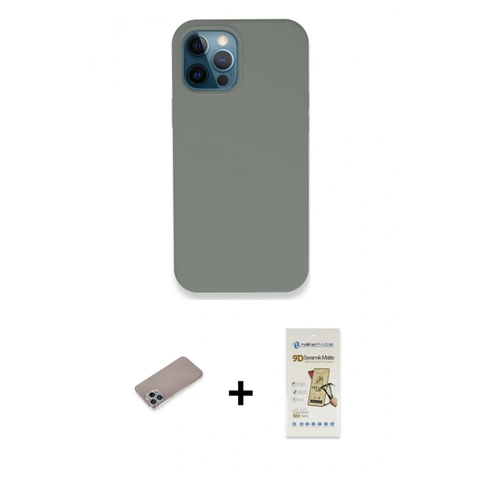 MARSİLYAN™- iPhone 12 Pro Max Kılıf Zirve Modern Özel Seri - Siyah Mat Seramik Nano Ekran Koruyucu + Shine Kamera Lens Koruma Cam - SABE