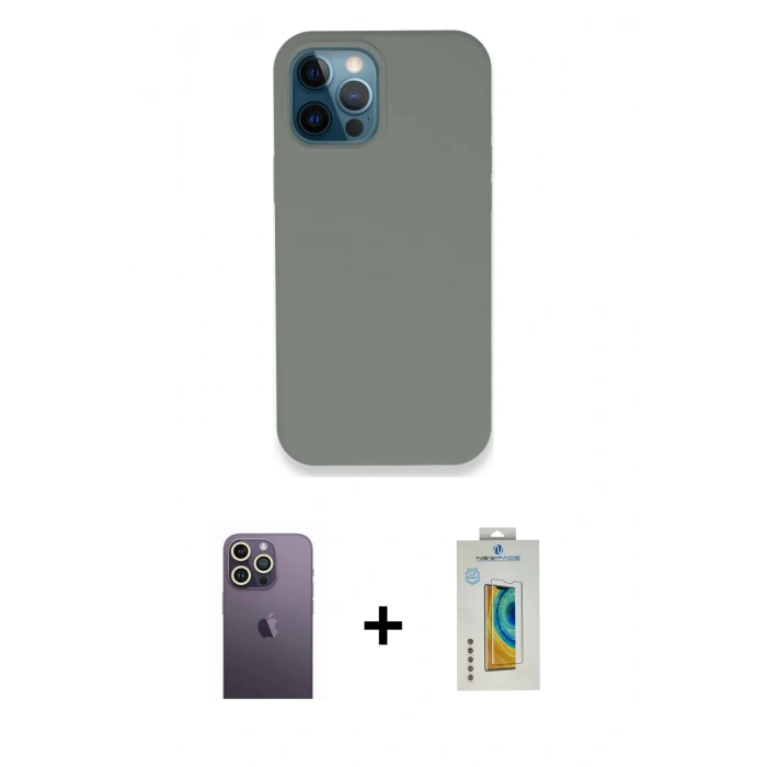MARSİLYAN™- iPhone 12 Pro Max Kılıf Zirve Modern Özel Seri - Siyah Polymer Nano Ekran Koruyucu + Beyaz Neon Fosforlu Kamera Lens