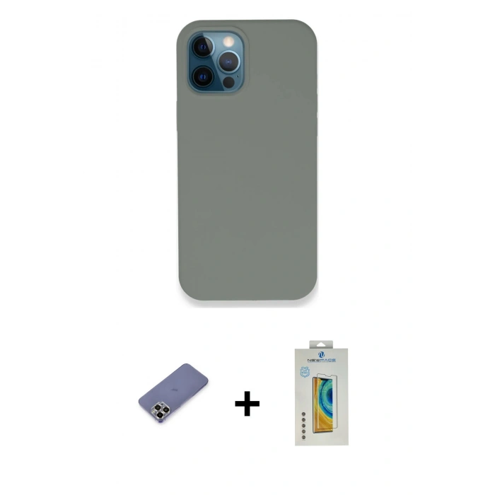 MARSİLYAN™- iPhone 12 Pro Max Kılıf Zirve Modern Özel Seri - Siyah Polymer Nano Ekran Koruyucu + Metal Kamera Lens Koruma Cam - GD