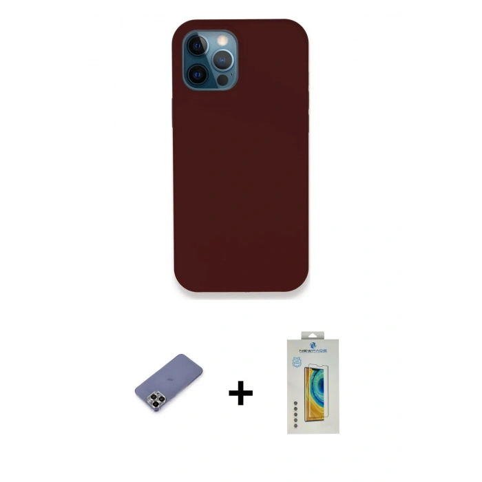 MARSİLYAN™- iPhone 12 Pro Max Kılıf Zirve Modern Özel Seri - Siyah Polymer Nano Ekran Koruyucu + Metal Kamera Lens Koruma Cam - GD