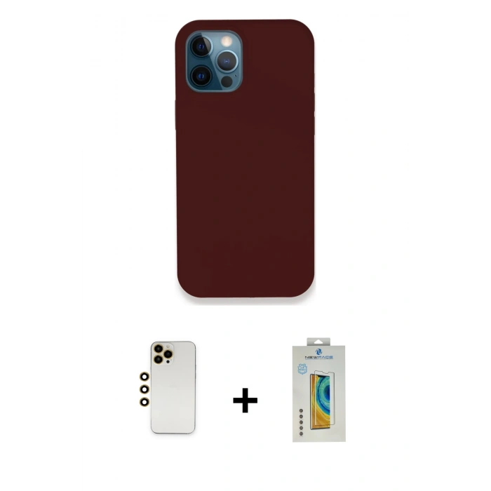 MARSİLYAN™- iPhone 12 Pro Max Kılıf Zirve Modern Özel Seri - Siyah Polymer Nano Ekran Koruyucu + Gold Shine Kamera Lens