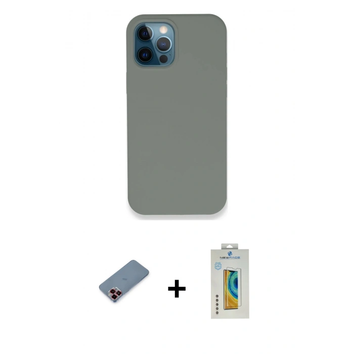 MARSİLYAN™- iPhone 12 Pro Max Kılıf Zirve Modern Özel Seri - Siyah Polymer Nano Ekran Koruyucu + Metal Kamera Lens Koruma Cam - KI