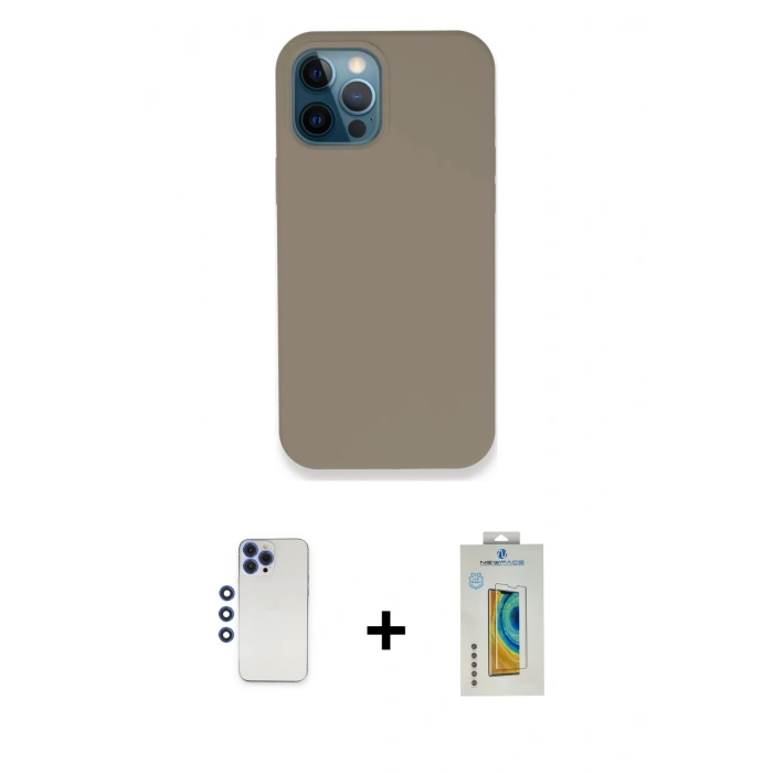 MARSİLYAN™- iPhone 12 Pro Max Kılıf Zirve Modern Özel Seri - Siyah Polymer Nano Ekran Koruyucu + Shine Kamera Lens - LT