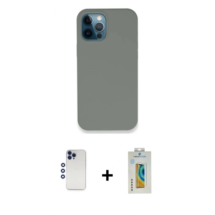 MARSİLYAN™- iPhone 12 Pro Max Kılıf Zirve Modern Özel Seri - Siyah Polymer Nano Ekran Koruyucu + Shine Kamera Lens - LT