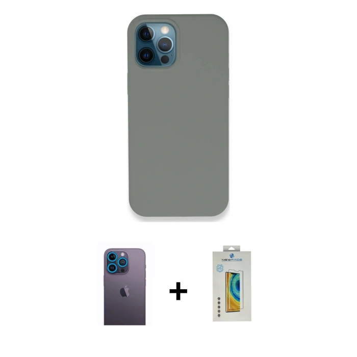 MARSİLYAN™- iPhone 12 Pro Max Kılıf Zirve Modern Özel Seri - Siyah Polymer Nano Ekran Koruyucu + Neon Fosforlu Kamera Lens - MI