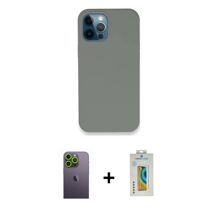 MARSİLYAN™- iPhone 12 Pro Max Kılıf Zirve Modern Özel Seri - Siyah Polymer Nano Ekran Koruyucu + Neon Fosforlu Kamera Lens - YL
