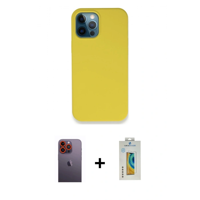 MARSİLYAN™- iPhone 12 Pro Max Kılıf Zirve Modern Özel Seri - Siyah Polymer Nano Ekran Koruyucu + Neon Fosforlu Kamera Lens - TU