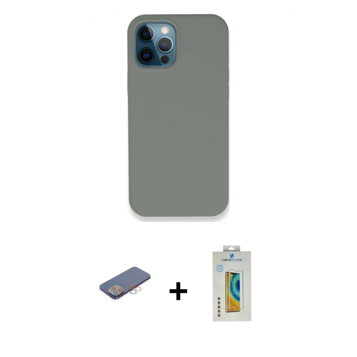 MARSİLYAN™- iPhone 12 Pro Max Kılıf Zirve Modern Özel Seri - Siyah Polymer Nano Ekran Koruyucu + Renkli Kamera Lens Koruma Cam - PE