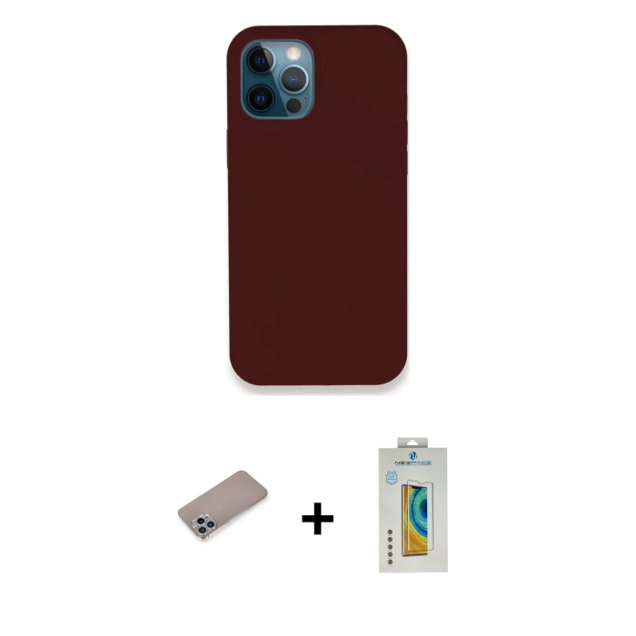 MARSİLYAN™- iPhone 12 Pro Max Kılıf Zirve Modern Özel Seri - Siyah Polymer Nano Ekran Koruyucu + Shine Kamera Lens Koruma Cam - SABE