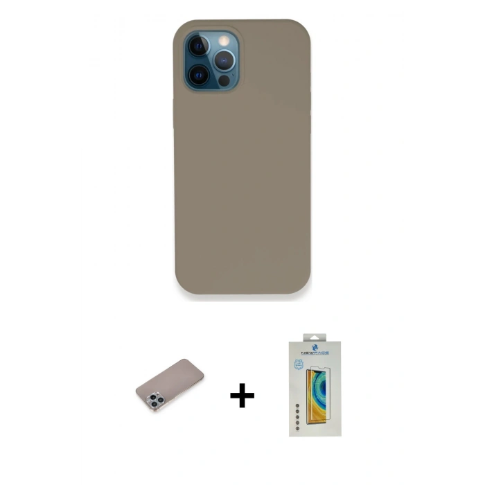 MARSİLYAN™- iPhone 12 Pro Max Kılıf Zirve Modern Özel Seri - Siyah Polymer Nano Ekran Koruyucu + Shine Kamera Lens Koruma Cam - SABE