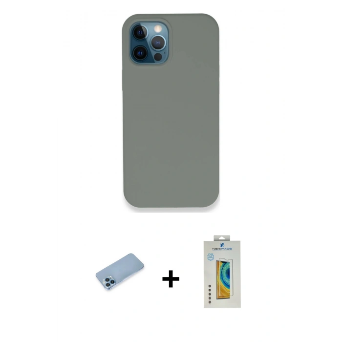 MARSİLYAN™- iPhone 12 Pro Max Kılıf Zirve Modern Özel Seri - Siyah Polymer Nano Ekran Koruyucu + Shine Kamera Lens Koruma Cam - MI