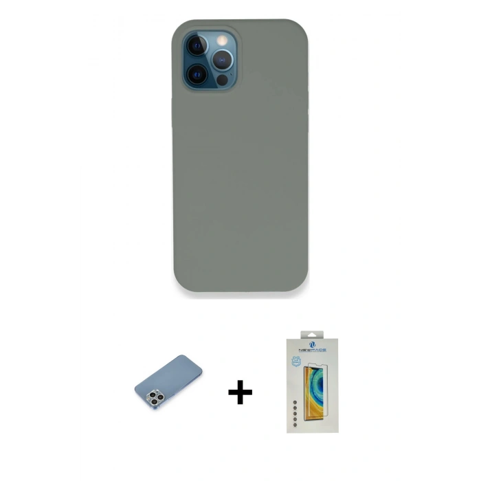 MARSİLYAN™- iPhone 12 Pro Max Kılıf Zirve Modern Özel Seri - Siyah Polymer Nano Ekran Koruyucu + Shine Kamera Lens Koruma Cam - GS