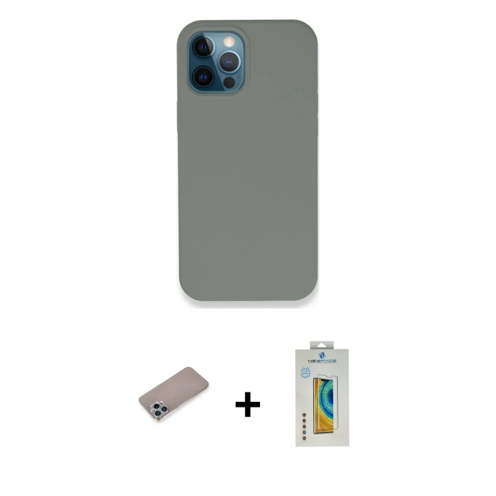 MARSİLYAN™- iPhone 12 Pro Max Kılıf Zirve Modern Özel Seri - Siyah Polymer Nano Ekran Koruyucu + Shine Kamera Lens Koruma Cam - SABE