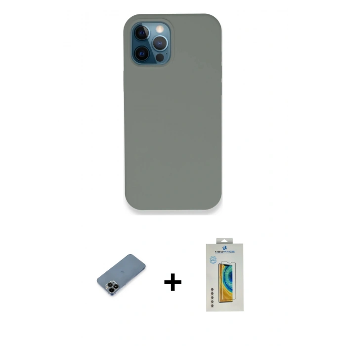 MARSİLYAN™- iPhone 12 Pro Max Kılıf Zirve Modern Özel Seri - Siyah Polymer Nano Ekran Koruyucu + Siyah Shine Kamera Lens Koruma Cam