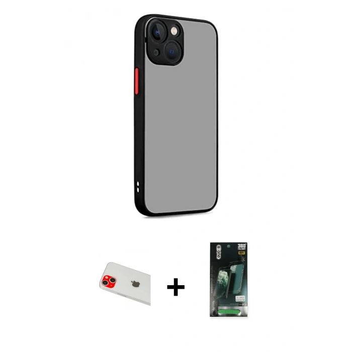 MARSİLYAN™- iPhone 13 Kılıf Ahenk Çizgi Serisi - Şeffaf 360 Full Body Arka Koruyucu + Rainbow Kamera Lens Koruma Cam - KI