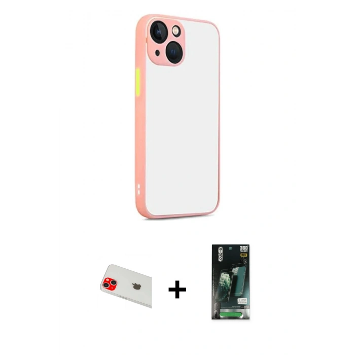 MARSİLYAN™- iPhone 13 Kılıf Ahenk Çizgi Serisi - Şeffaf 360 Full Body Arka Koruyucu + Rainbow Kamera Lens Koruma Cam - KI