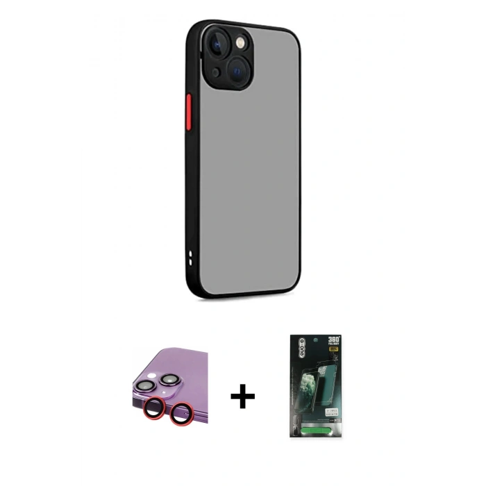 MARSİLYAN™- iPhone 13 Kılıf Ahenk Çizgi Serisi - Şeffaf 360 Full Body Arka Koruyucu + Raze Metal Kamera Lens - KI