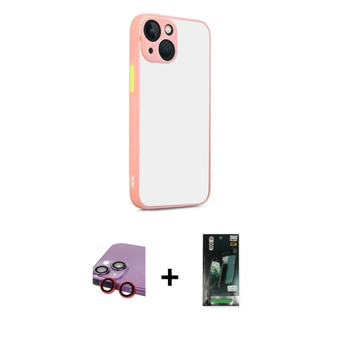 MARSİLYAN™- iPhone 13 Kılıf Ahenk Çizgi Serisi - Şeffaf 360 Full Body Arka Koruyucu + Raze Metal Kamera Lens - KI
