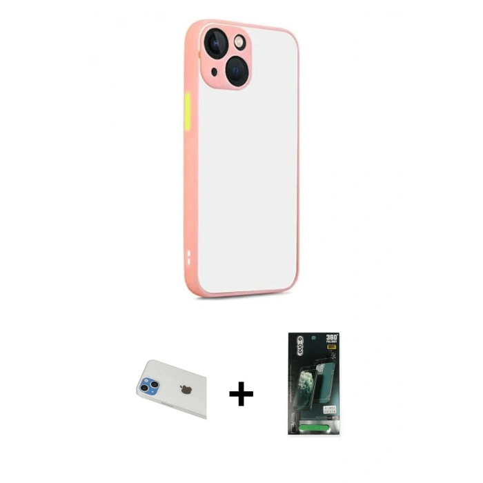 MARSİLYAN™- iPhone 13 Kılıf Ahenk Çizgi Serisi - Şeffaf 360 Full Body Arka Koruyucu + Mavi Rainbow Kamera Lens Koruma Cam