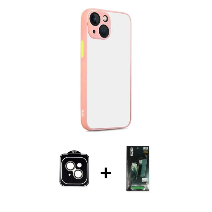 MARSİLYAN™- iPhone 13 Kılıf Ahenk Çizgi Serisi - Şeffaf 360 Full Body Arka Koruyucu + PVD Metal Kamera Lens - NLGY