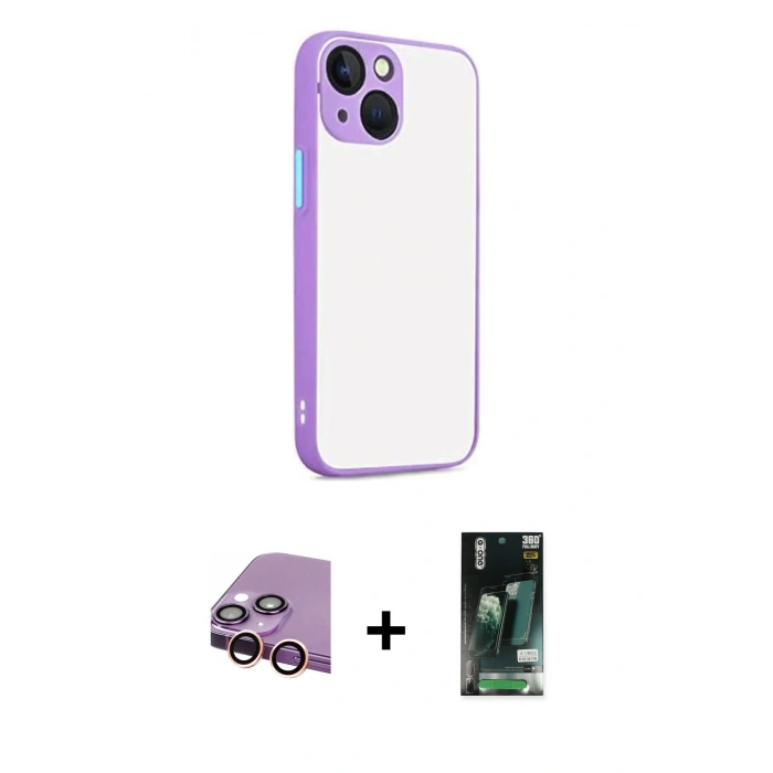 MARSİLYAN™- iPhone 13 Kılıf Ahenk Çizgi Serisi - Şeffaf 360 Full Body Arka Koruyucu + Raze Metal Kamera Lens - PE