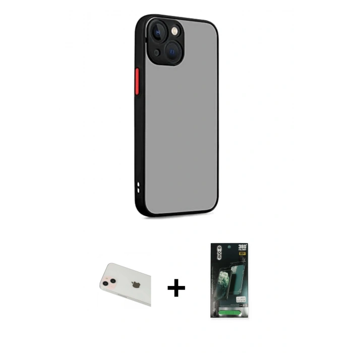 MARSİLYAN™- iPhone 13 Kılıf Ahenk Çizgi Serisi - Şeffaf 360 Full Body Arka Koruyucu + Rainbow Kamera Lens Koruma Cam - REGD