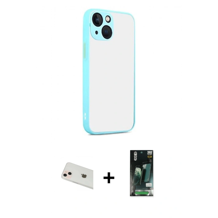MARSİLYAN™- iPhone 13 Kılıf Ahenk Çizgi Serisi - Şeffaf 360 Full Body Arka Koruyucu + Rainbow Kamera Lens Koruma Cam - REGD